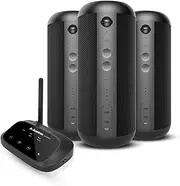 Avantree Harmony - Wireless Stereo Speaker System for Multiple Rooms & Party, 1 Transmitter & 3 Speakers with Separate Volume Control, Scalable to 100 Speakers & Works as Bluetooth Speaker