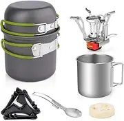 Generic Camping Cookware Kit with Mini Stove Outdoor Tableware Equipment with Cup Fork Portable Cookware Equipment for Outdoor Cooking