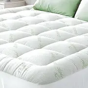 Cooling Bamboo Fibers Mattress Topper for Back Pain, Thick Mattress Pad Cover Plush Soft Pillowtop with Elastic Deep Pocket for Deep Sleep(Green,King)