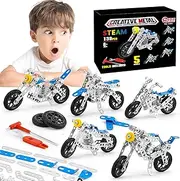 [BESTYMXY] Building Kit Model Motorcycle Set, 5 in 1 Metal Motorbike STEM Project Building Toys for Kids Ages 8-12, DIY Assembly Metal Motorcycle Toys Model Gift