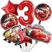 7PCS Cars Lightning McQueen Foil Balloons for Kids 3rd Birthday Baby Shower Race Car Theme Party Decorations (Cars 3rd Birthday)