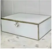 Glass Jewel Box White/Silver w/Bee LARGE 26x18x9.5cm - Decorative