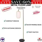 Sarantino Metal Floor Lamp with Opal Glass Shade Marble Base Antique Brass Tone