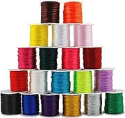 FQTANJU 656 Yards 1mm Rattail Satin Nylon Trim Cord 20 Colors Silk Cord Beading String for Necklace Macrame Friendship Bracelet Chinese Knot Kumihimo Dream Catchers Braid Hair