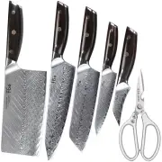 6x TURWHO Kitchen Cleaver Scissors Set Japan VG10 Damascus Steel Chef Knife Set