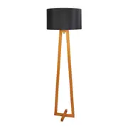 Ezra Natural Timber Scandi with Black Shade Floor Lamp