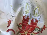 Beige 72x90" Christmas Embroidery Red Poinsettia Rectangle Tablecloth 8 Napkins