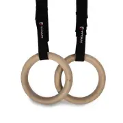 Titan Fitness 28mm Gymnastics Rings, Non-Slip Wooden Rings, 16 FT Nylon Straps