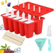 Reusable Silicone Popsicle Molds, BPA-Free with Funnel & Cleaning Brush, 10 Cavi