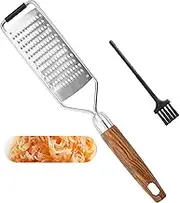 Stainless Steel Cheese Grater with Natural Wood Handle for Parmesan Cheese Lemon, Ginger, Cheese, Nutmeg, Potato, Chocolate and Garlic, with Protective Cover (Round Hole)