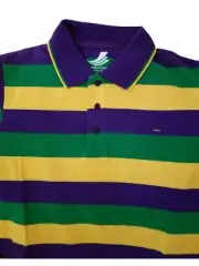 Adult 2X XXL Mardi Gras Rugby Stripe Purple Green Yellow Knit SS Shirt
