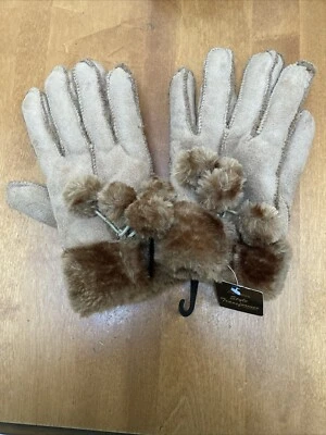 Brown suede lined Faux Fur W/tassles womens gloves Stylish S/M , NWT