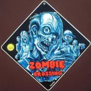 ZOMBIE CROSSING Sign 16 1/2 by 16 1/2 NEW decor graveyard glows in the dark