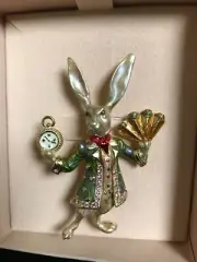 Kirks Folly White Rabbit Alice in Wonderland Enamel & Rhinestone Brooch