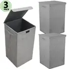 1-3Pc 100L Foldable Laundry Basket Hamper Dirty Washing Clothes Storage Box Grey