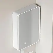 RYZQWE Bathroom Mirror Cabinet with Light, Mirror Cabinet for Bathroom Vanity, Wall Mounted Aluminum Storage Cabinet, Mirror Surface with Hidden Shelves (White, 50x13x70cm)