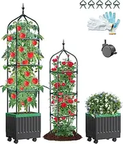 Trellis Obelisk with Flower Box on Wheels, 175 cm Tomato Planter with Trellis, Self-Watering Tomato Planters for Climbing Plants, Tomato Cage for Patio, Greenhouse, Gardening