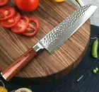 Santoku Knife 67 Layers Damascus Steel Wood Handle Hammered Chef Slicing Beef 7"