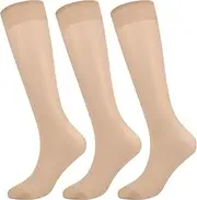 [KOOOGEAR] 3 Pairs Women Ladies Knee High Pop Socks Soft Nude Sheer Pop Socks