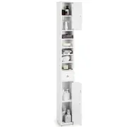 Costway 1.8m Slim Tall Cabinet Bathroom Storage Organizer Kitchen Tallboy Cupboard Sideboard w/5 Adjustable Shelves White