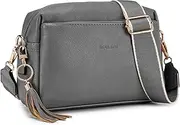 [Roulens] Triple Zip Small Crossbody Bag for women,Wide Strap Cell Phone Purse Shoulder Handbag Wallet with Credit Card Slots, C-dark Gray