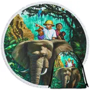 Art Painted Elephant Money and Jungle Kids Round Beach Towel