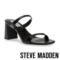 在飛比找Yahoo奇摩購物中心優惠-STEVE MADDEN-ZIYA 皮革雙帶方頭粗跟涼鞋-黑