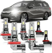 HUOKEDS for Honda Odyssey 2011-2020 Fog Lights Bulbs Combo, 6pcs Super Bright White Dual Beam and Fog Lights Blubs Package, 1:1 Size as Stock Bulbs, Plug and Play