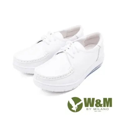 【W&M】氣墊舒適綁帶款護士鞋 娃娃鞋 女鞋(白)