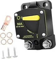 Amagogo Circuit Breaker Waterproof Easy to Install Manual Reset Switch 12V- 48V DC for Audio Vehicles RV Auto Marine, 50A