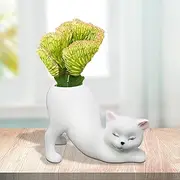 Tailless Cat Planter Pot, Unique Little Kitty Cactus Indoor Flower Pot, Ceramic Cute Animal Succulent Plant Pot, Novelty Flowerpot Ideal Gifts, Lovely Office Desk Room Home Decor (White)