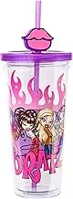 Silver Buffalo Bratz Plastic Cold Cup with Lid and Straw Topper Featuring Cloe, Jade, Yasmin and Sasha, 24 Ounces