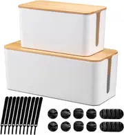 Organize Home Office Cables with Wood Cable Management Box Set of 2 White