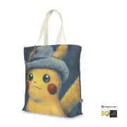 Pokemon X Van Gogh Museum Pikachu Grey Felt Hat Canvas Tote Bag IN HAND