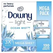 Downy Light Mega Dryer Sheets, Fabric Softener Dryer Sheets, Ocean Mist, 130 ...