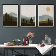 Mid Century Mountain II 3 sets Canvas Wall Art