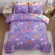 o577 Lightwe-ight So-ft 3 Piece R-ainbow Comfort-er Set with 2 Pillo-w Covers, Cartoon Lo-ve Hearts Suns -and Stars Bedding Set- for Girls Boy-s Kids