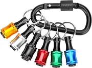Bit Holder Key Chain, 6Pcs 1/4 Hex Shank Screwdriver Impact Driver Drill Bits Holder Keychain Organizer Adapter Extension Bar Quick Release Change, Storage Gift(With Black Carabiner)
