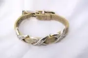 Brighton Kriss Kross Gold Leather Silver Etched Bandit Buckle Bracelet $52 NWT