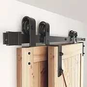 10FT/300CM Heavy Duty Single Track Bypass Sliding Barn Door Hardware Kit for Double Doors Double Barn Door Hardware Kit Bypass Barn Door Hardware Kit Bifold Barn Door Hardware Kit Black Carbon Steel