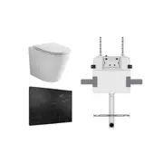 ZUMI Java Rimless Floor Pan with ROUND Marble Black Porcelain Flush Plate and Cistern WELS 4 Star 4.4L/Full