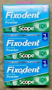 Fixodent Extra Hold Powder Plus Scope Denture Adhesive Powder -EXP 5/27 - 3-PACK