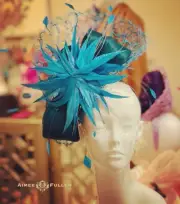 Aimee Fuller Kentucky Derby Teal Silk Ribbon Turquoise Blue Fascinator Hat Ascot