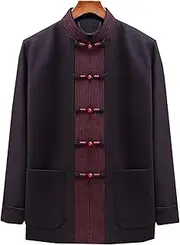 [Generic] Tang Suit Ethnic Middle-Aged and Elderly Men's Spring and Autumn Winter Chinese Wedding Dad Suit Old Man Festive Jacket (Purple Red,Dark Gray,Dark Blue)