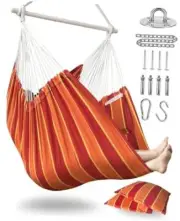 XXL Hammock Chair Hanging Rope Swing with 2 Cushions 63"L*47"W(+2 Cushions) Red