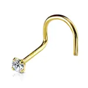14K Gold 22G Nose screw with a 2mm Round Prong Setting Clear cubic zirconia Gems
