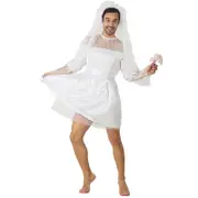 Mens Wedding Dress Funny Male White Bride Costume Novelty Halloween Fancy Dress Stag Do Hen Night Party Outift