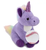 DolliBu Huggable Purple Unicorn Stuffed Animal with Baseball Plush - 9 Inches