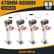 4x 470mm Drop Down Corner Legs Steadies & Handle Steel Foot Caravan Trailer