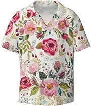 [YANYU] Flower Leaf Print Hawaiian Shirts Men Short Sleeve Button Down Cuban Collar Shirt Summer Beach Days